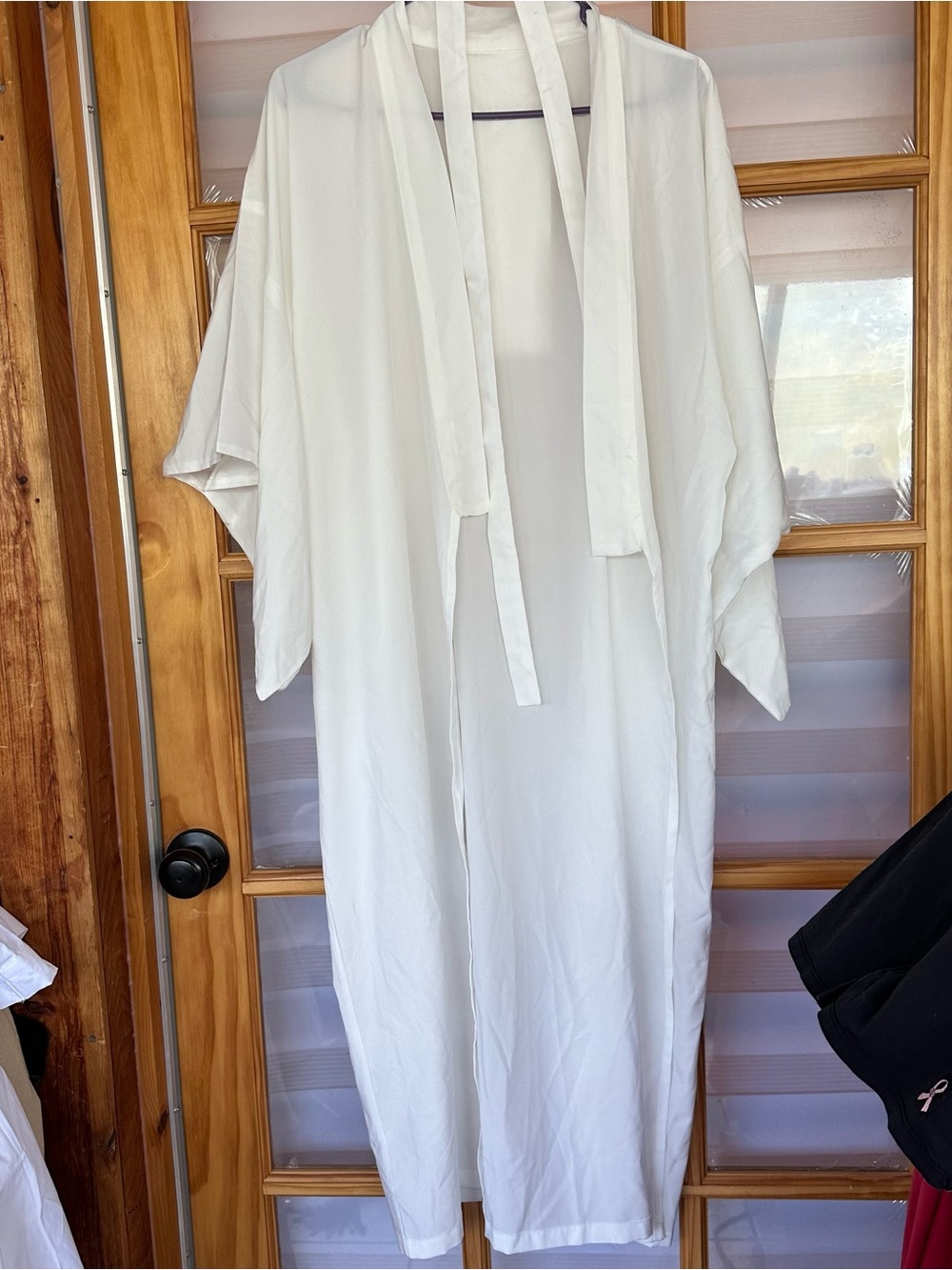 Women's White Satin-Trim Kimono Robe